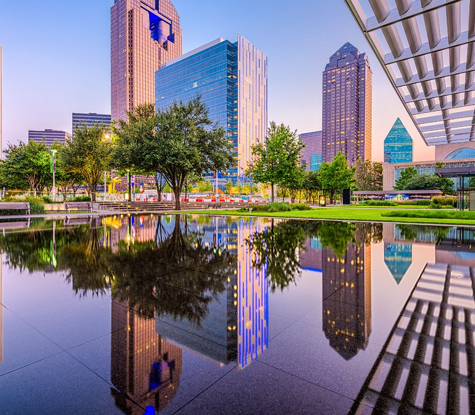 Dallas, Texas, USA downtown cityscape at twilight.